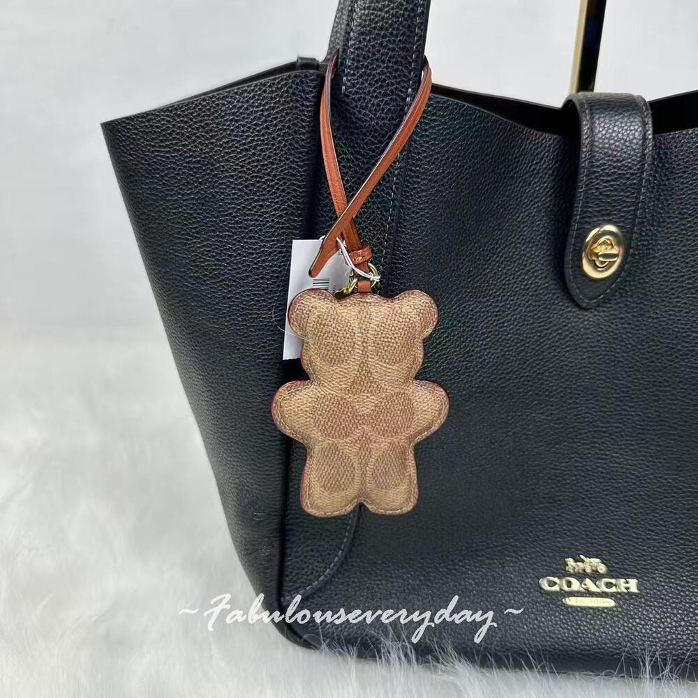 Coach Bear Puffy Bag Charm In Signature Canvas Tan/Caramel CCX44 NWT - Picture 5 of 6